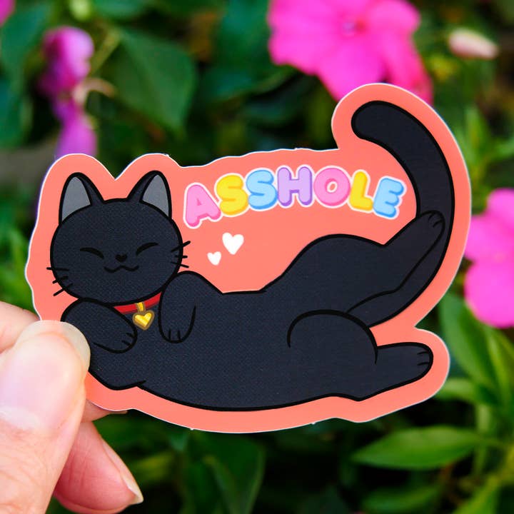 Autocollant pour chat Asshole | Joli autocollant en vinyle en forme de chat noir pour la vente par Meg-chan Doodles