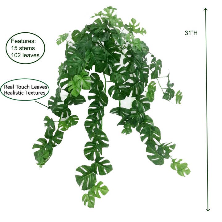 ES Essentials - Wholesale Artificial Plant - Split Philo Hanging Bush Real Touch Green 31"1