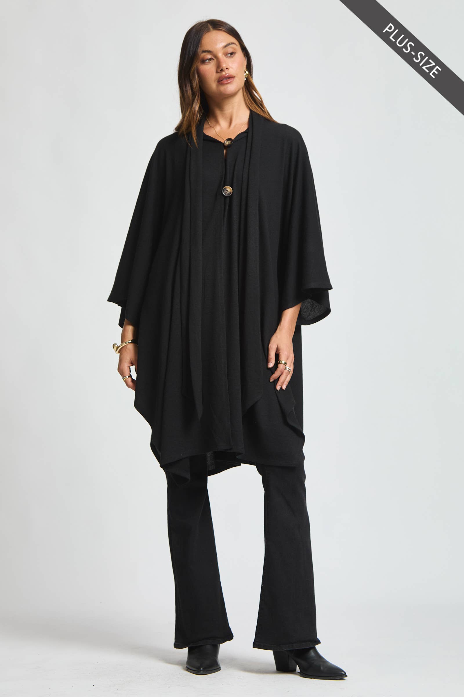 Dear Scarlett - Wholesale Poncho - Women's - PLUS SIZE Flowy Draped Poncho Top0