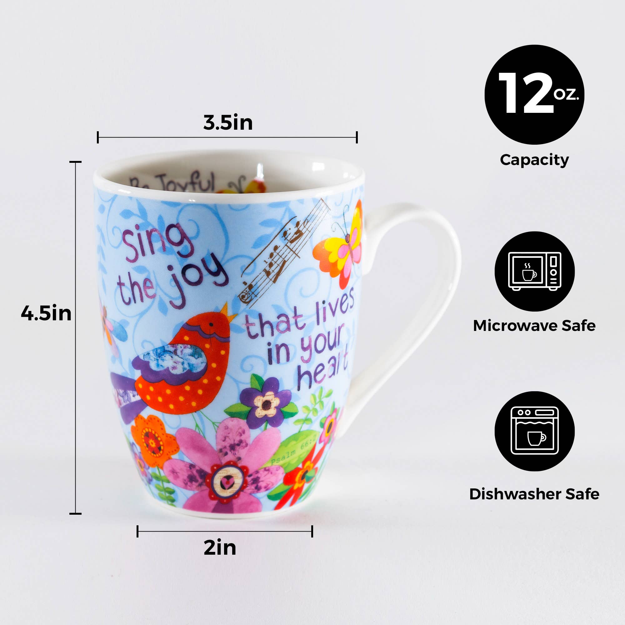 Divinity Boutique - Wholesale Coffee Mug - Sing Joy Bird, Psalm 66: 2 Ceramic Curvy Mug2