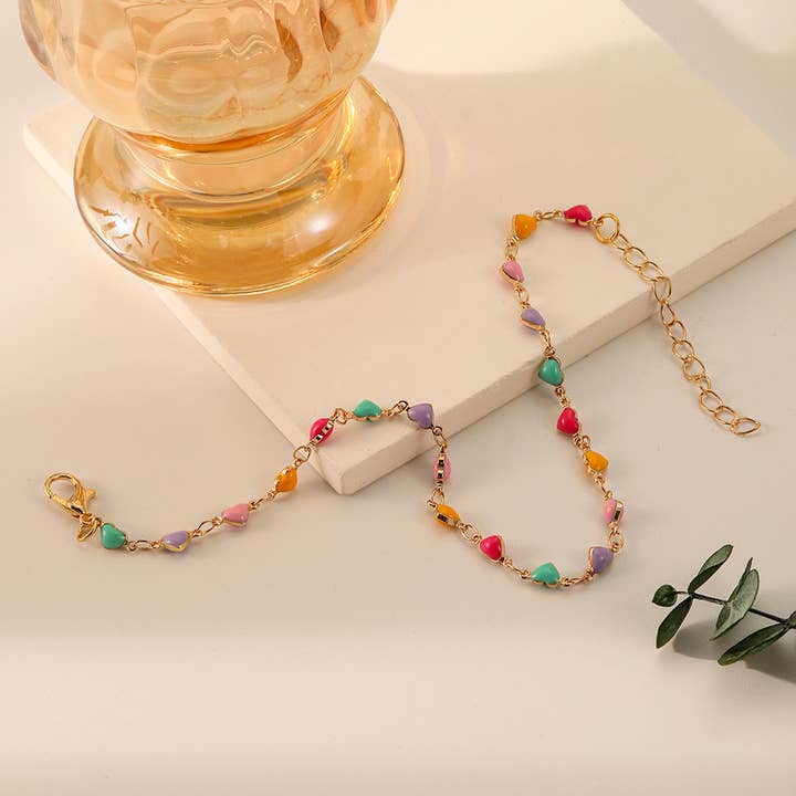 Heart Multicolored Gold Anklet for wholesale by Gemscape UK