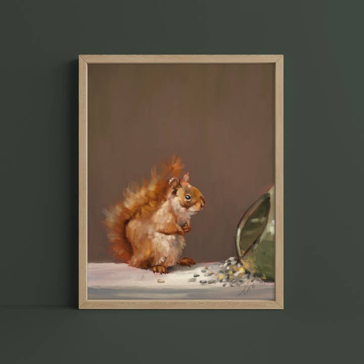 Red Squirrel Oil Painting Fine Art Print for wholesale by The Ugly Cat Studio