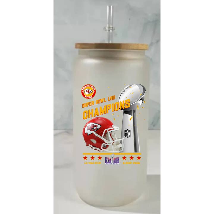 Dogwood Graphics & Design - Wholesale Drinking Glass/Cup - Super Bowl Champions KC Chiefs Libbey Beer Can Glass