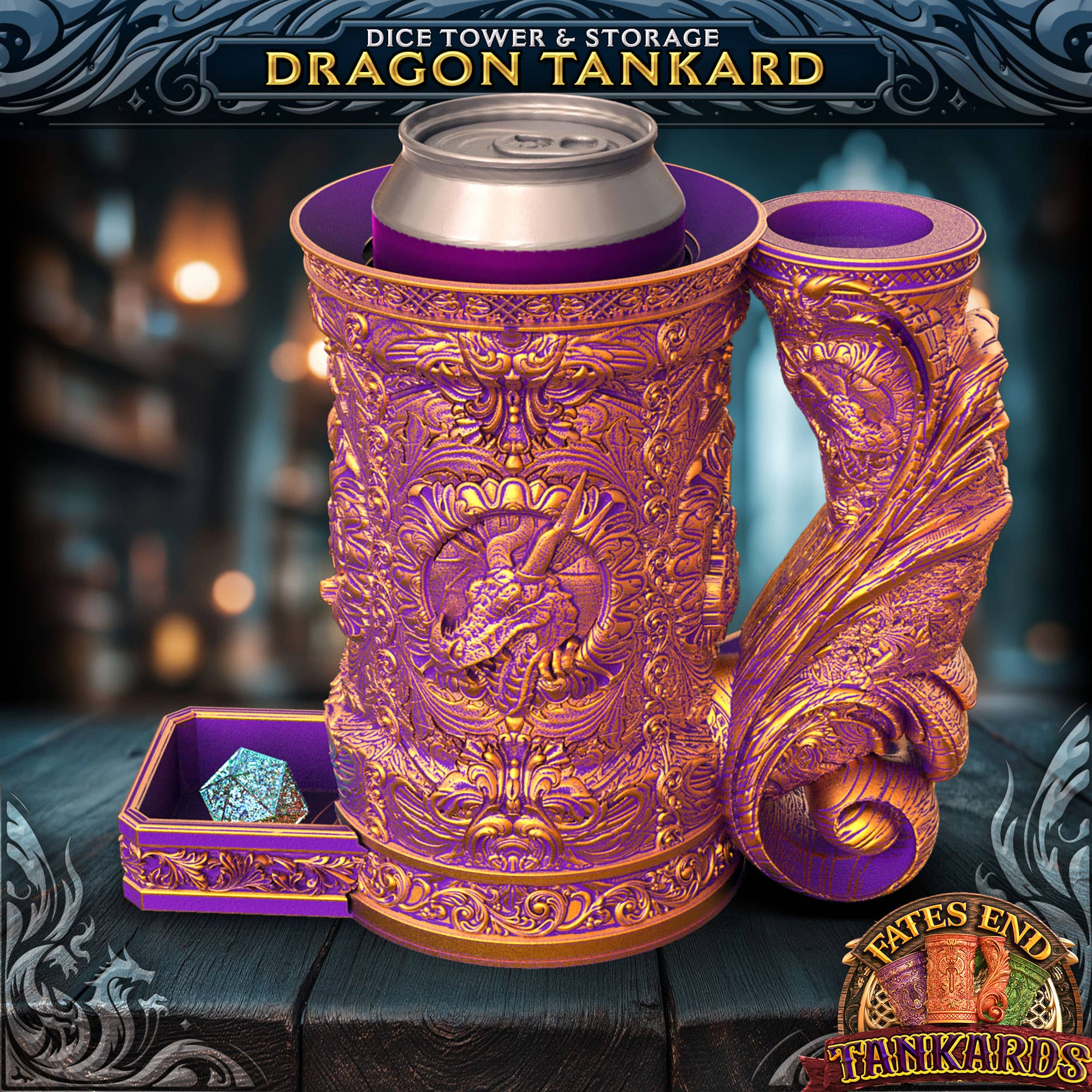 Dragon 12oz Dice Tower Tankard | TTRPG, D&D, Daggerheart for wholesale by American Carver LLC
