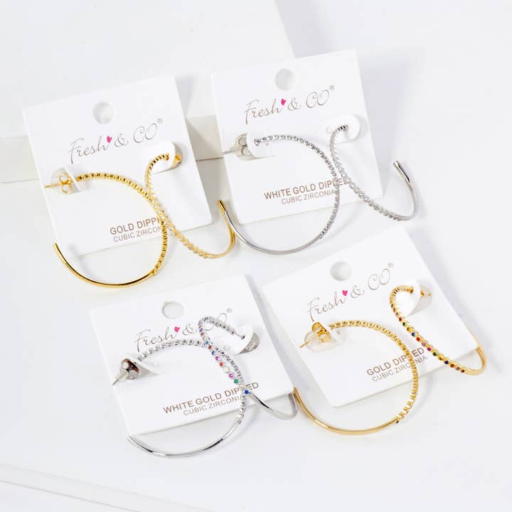 40mm Hoop Earrings with Half CZ Stone Accents Earring for wholesale by OHBOOBA DESIGN