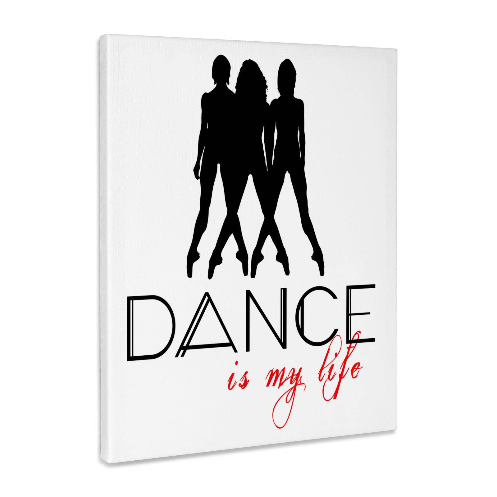 3dRose – Großhandel Kunstdruck – 3dRose, Drei weibliche Figuren in schwarzer Farbe. Text: Tanzen ist mein Leben auf weißem, museumstauglichem Leinwanddruck.0