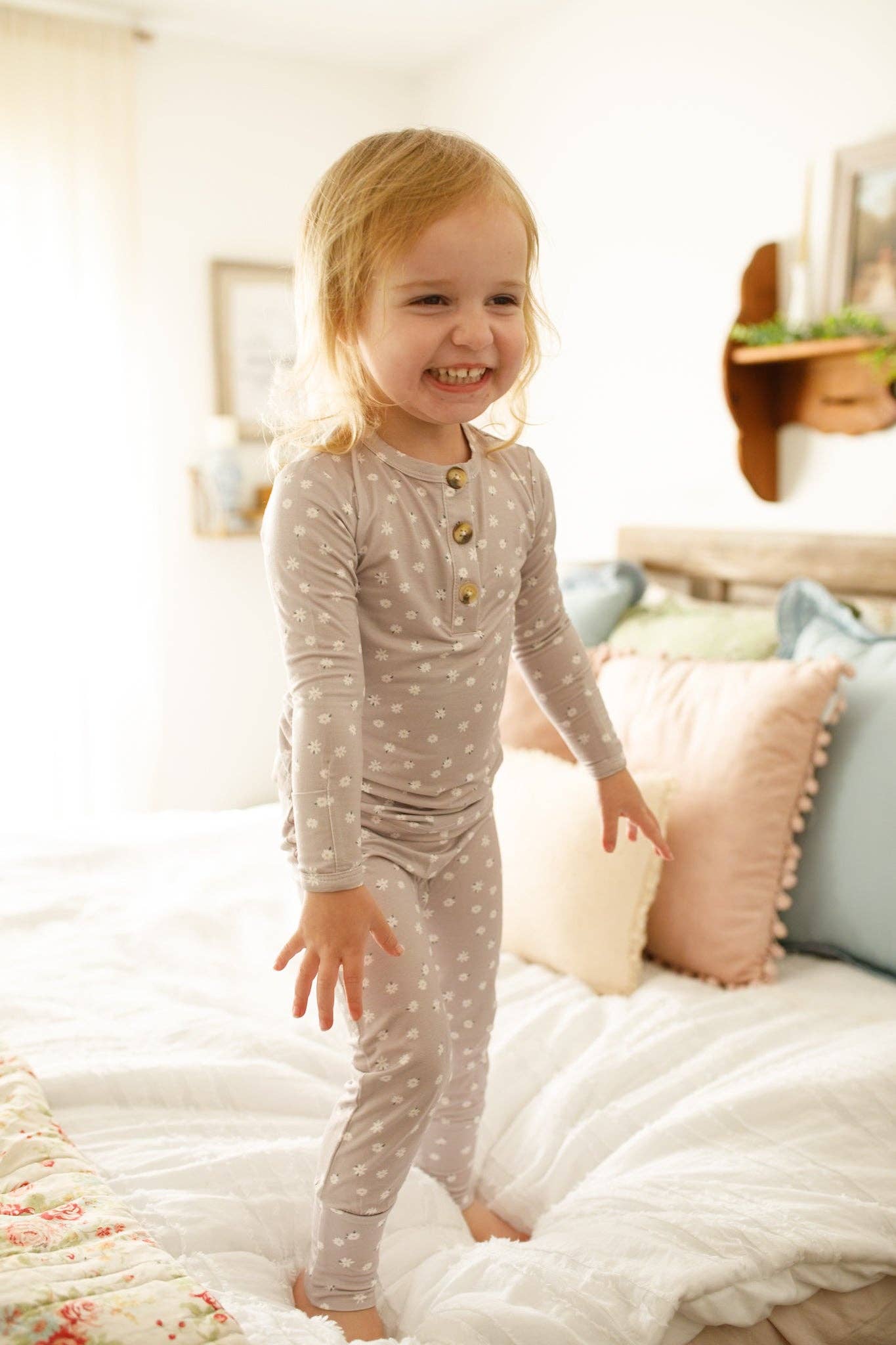 Little Joy Co. - Wholesale Sleepwear Set - Kids - Oopsie Daisy 2pc Henley Bamboo Pajamas - Sizes Newborn & Up!6