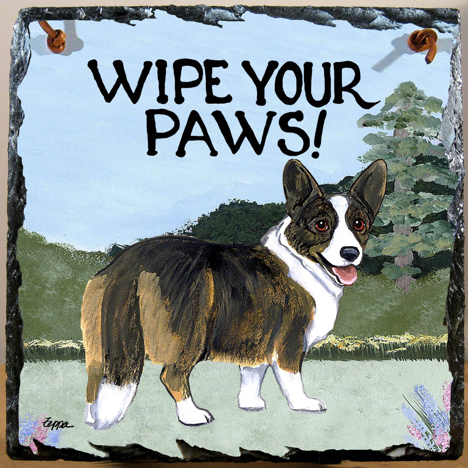 Zeppa Studios - Wholesale Sign - Welsh Corgi Cardigan Hanging Slate Tile0