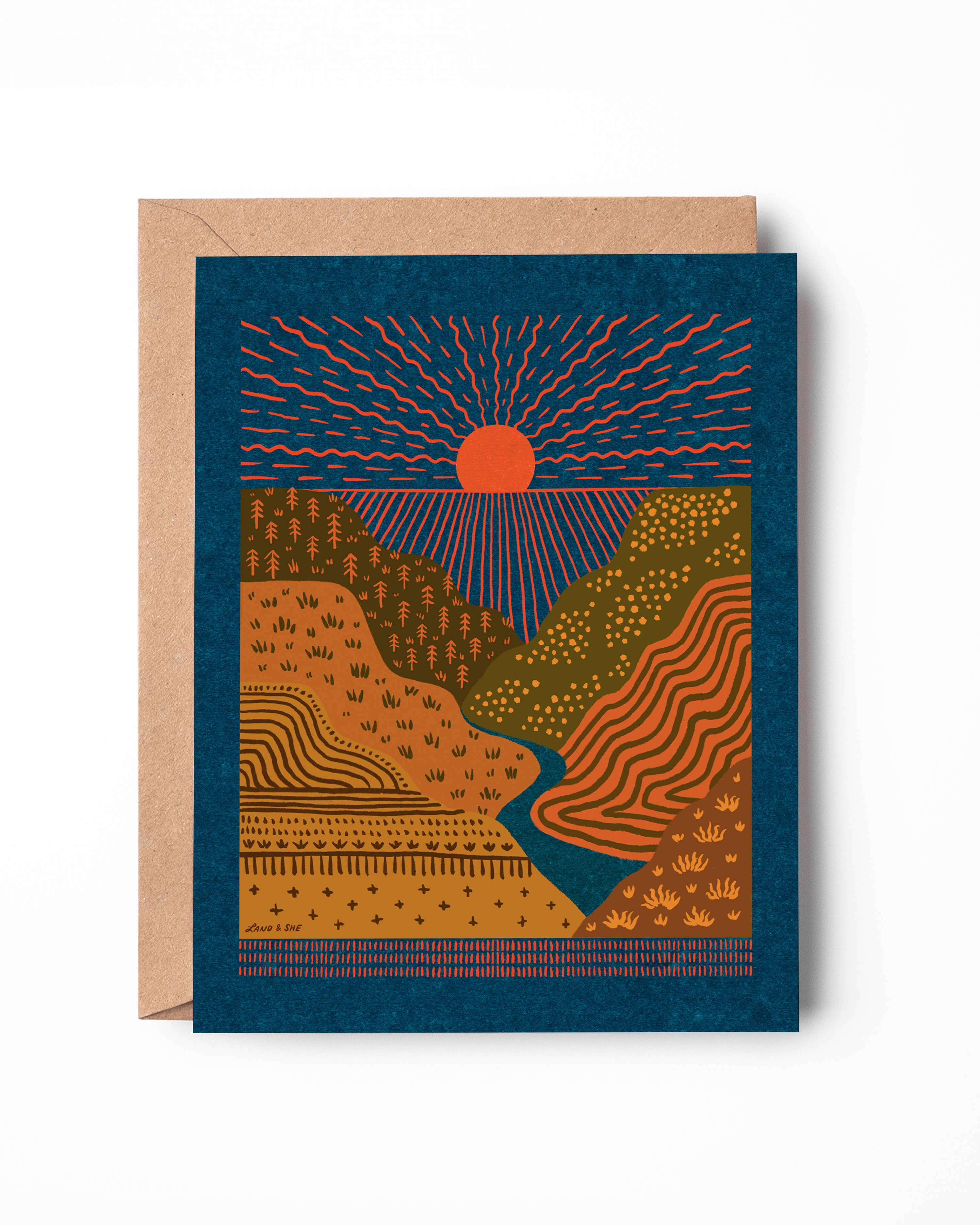 Land & She - Wholesale Everyday Greeting Card - Sun Over Valley Greeting Card