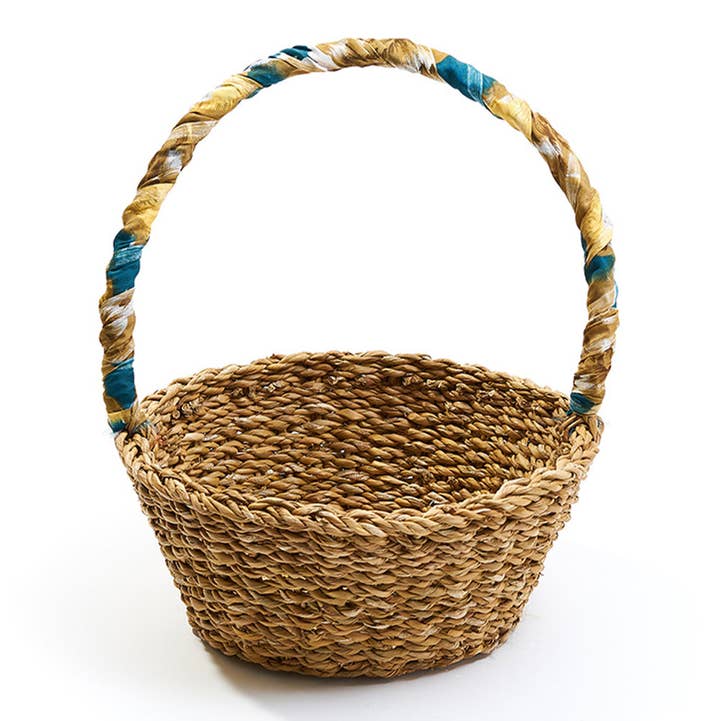 Matr Boomie Fair Trade - Wholesale Basket - Harvest Long Handle Easter Basket - Hand Woven, Upcycled Sari0