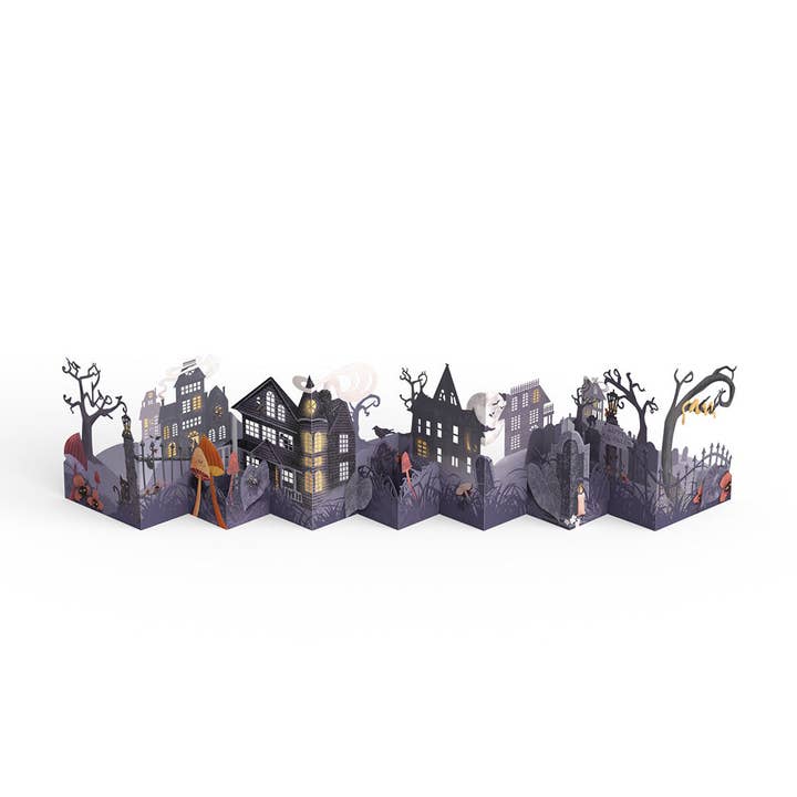 Lovepop Cards - Wholesale Halloween Card - Enchantingly Eerie Halloween Village 28x7x3.5” Looooong Card6