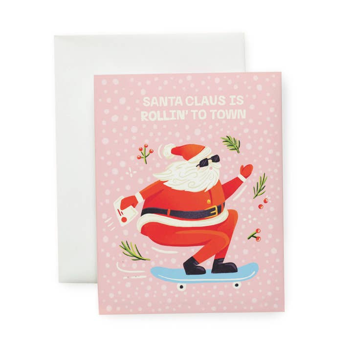 Rollin' To Town Santa - Illustrated Holiday Card for wholesale by Wallflower Studio Co.
