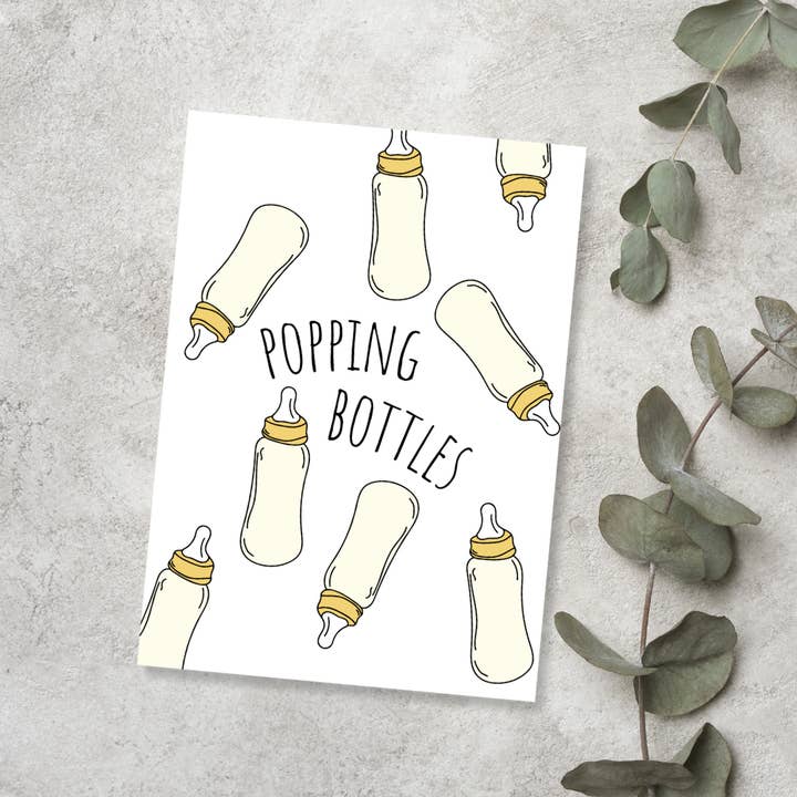 New Baby Card | Popping Bottles Pun | Modern Design for wholesale by JoeyPrints