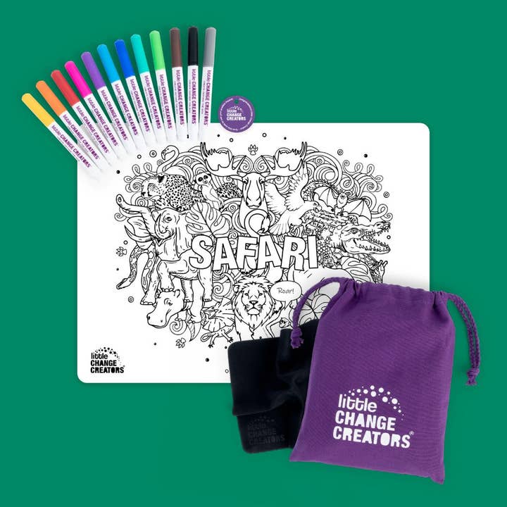 Little Change Creators - Wholesale Coloring Mat - Kids & Baby - SAFARI | Washable Animal Colouring Activity Mat3