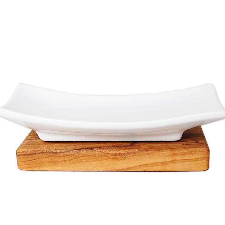 olivenholz-erleben - Wholesale Bath Soap Dish - Porcelain/olive wood soap dish2
