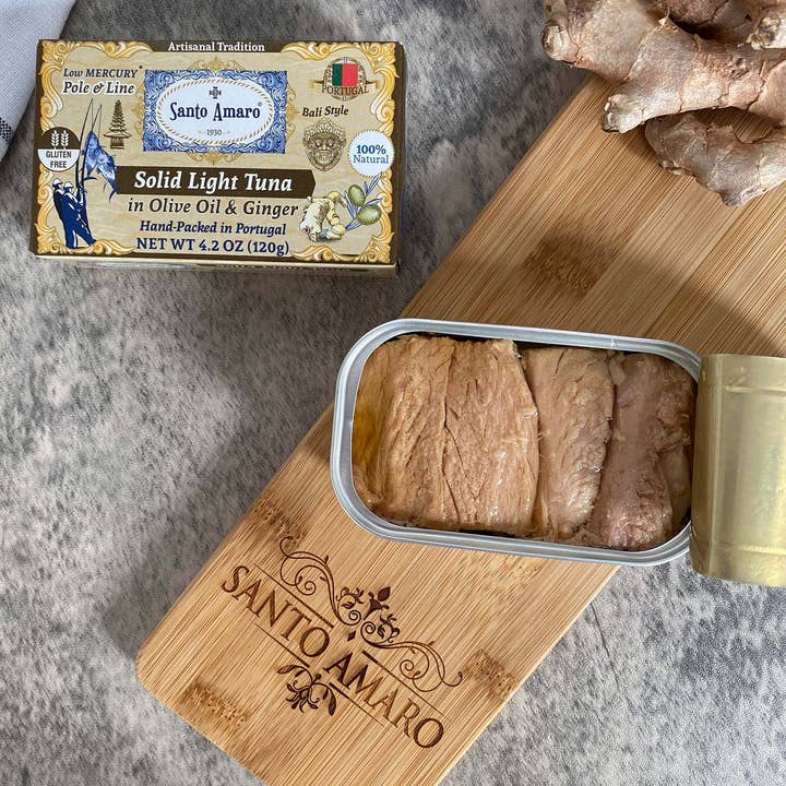 Pole and Line Wild Tuna Fillets in Virgin Olive Oil & Ginger for wholesale by SANTO AMARO