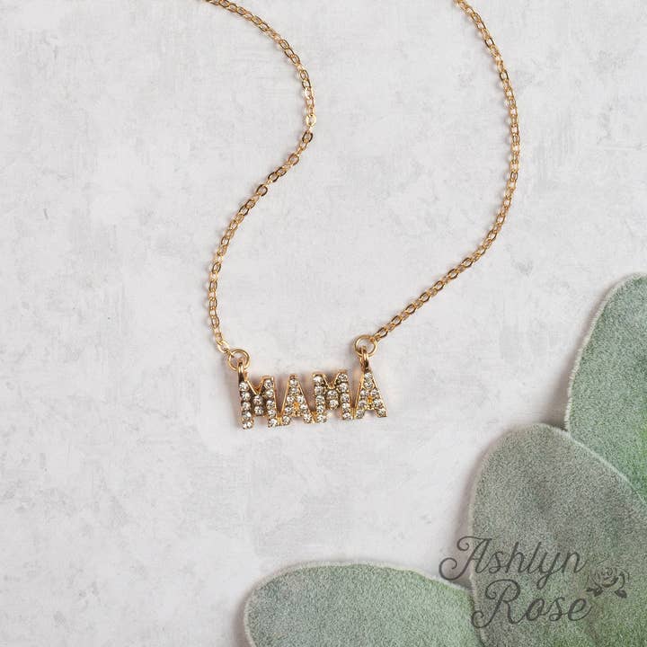 Icy MAMA Gold Chain Necklace With Gold Jeweled MAMA Pendant for wholesale on Faire0
