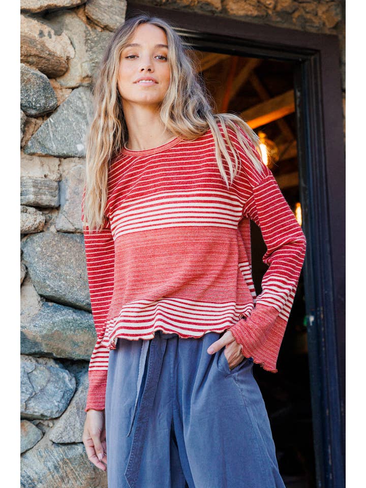 Ces Femme USA - Wholesale Knit Top - Women's - Stripe Crew-Neck Top