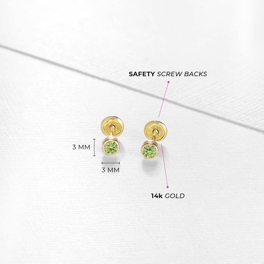 In Season Jewelry - Vendita all'ingrosso Orecchini - Bambini - Orecchini per neonati/bambini piccoli con pietra di nascita a castone sottile in oro 14k19