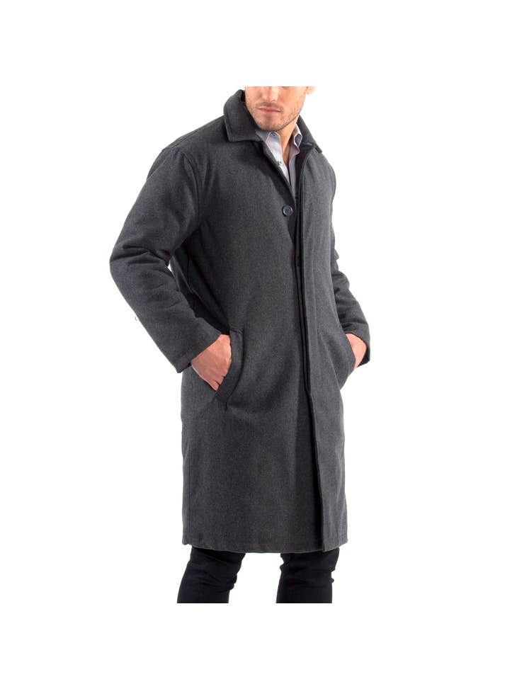 Mens knee sales length wool overcoat