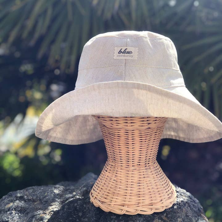 Linen Wide Brim Sun Hat - Beige for wholesale by Blue Corduroy