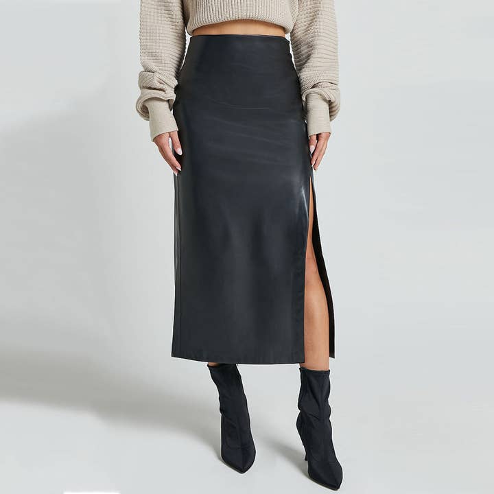 Jupe longue en cuir taille haute pour l'automne et l'hiver occidental pour la vente par Masyal
