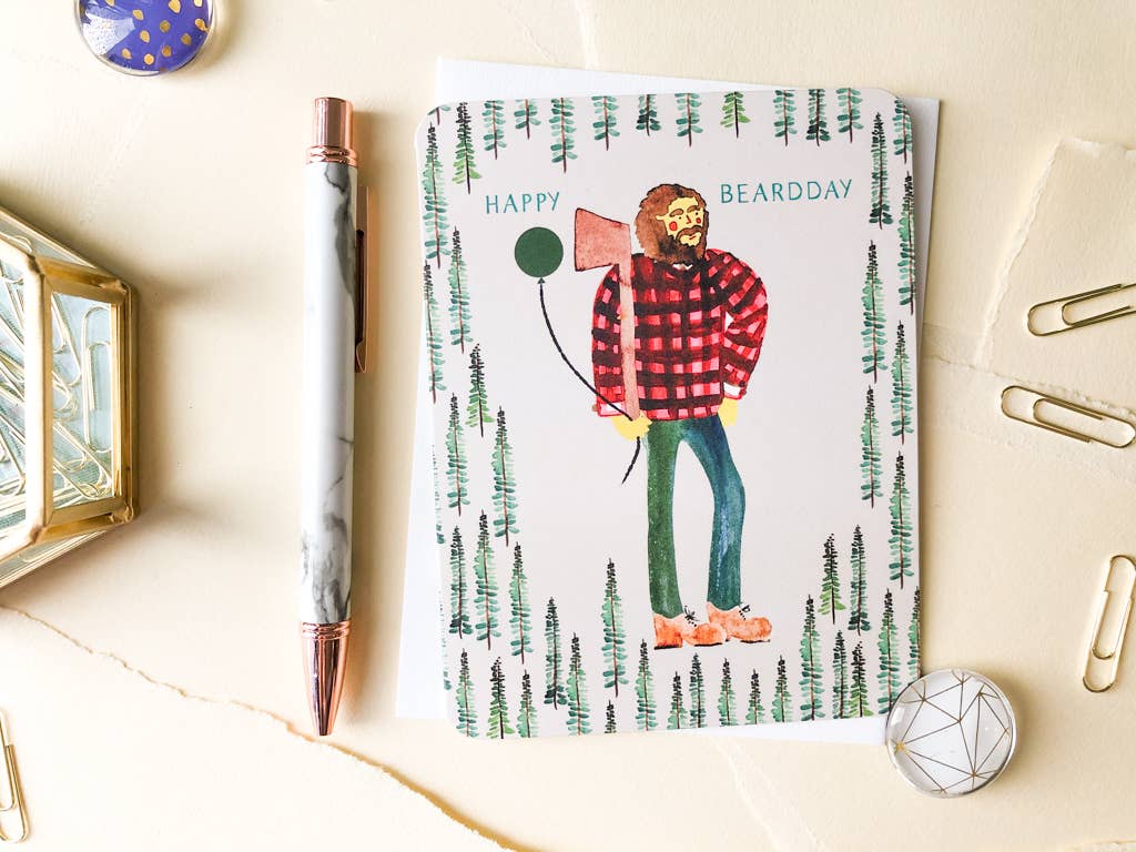 Paper Loop | Hand-Painted Greeting Cards - Wholesale Birthday Card - Happy Beardday Hipster Birthday Card1