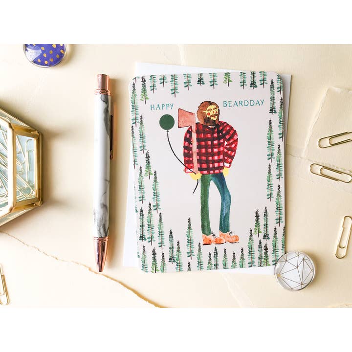 Paper Loop | Hand-Painted Greeting Cards - Wholesale Birthday Card - Happy Beardday Hipster Birthday Card1