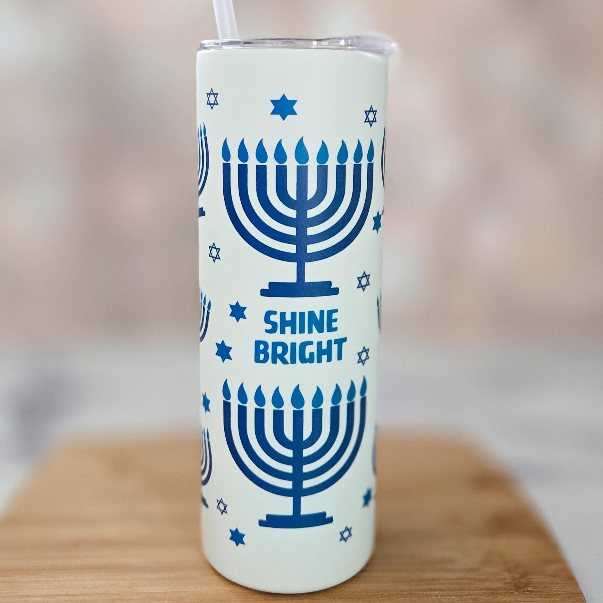 Salt Sparkle Shalom - Vendita all'ingrosso Bicchiere/tazza termica - Mommy and Me Shine Bright Hanukkah, set di bicchieri che si illuminano al buio0