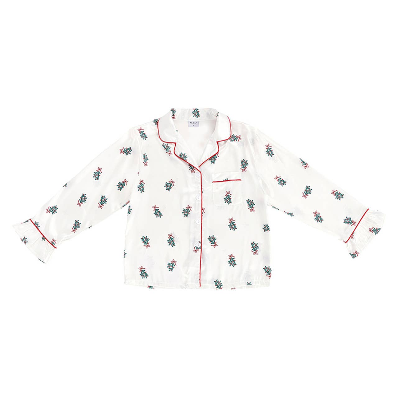 Bella Sleep + Spa - Wholesale Sleepwear Set - Kids - Ruffle PJ Set With Velvet Tie - Mistletoe2