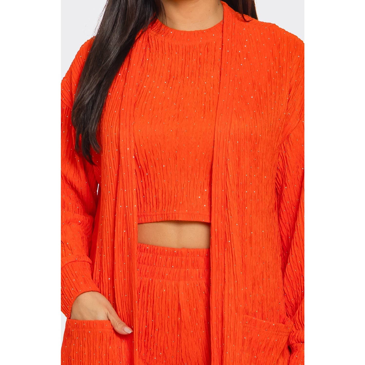 Esmeray Clothing - Vente Ensemble haut et pantalon (PAS d'intérieur) - Femme - ENSEMBLE 3 PIÈCES EN MAILLE ÉTINCELANTE LUXE2