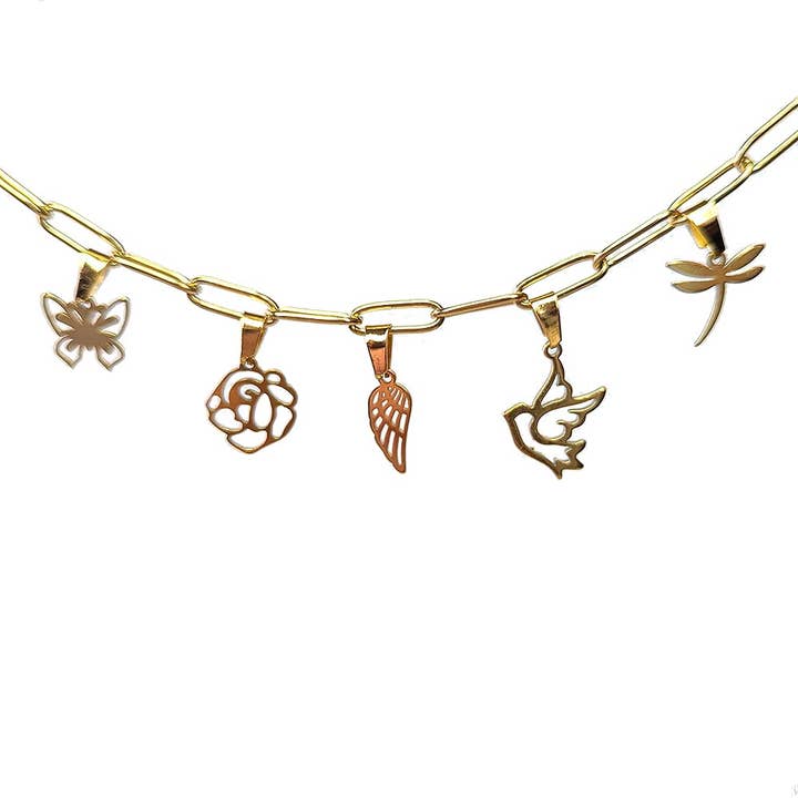 Collana con ciondoli a cinque anelli in acciaio inossidabile dorato con fermaglio di carta per la vendita all'ingrosso da parte di Stylish Jewelry Supply