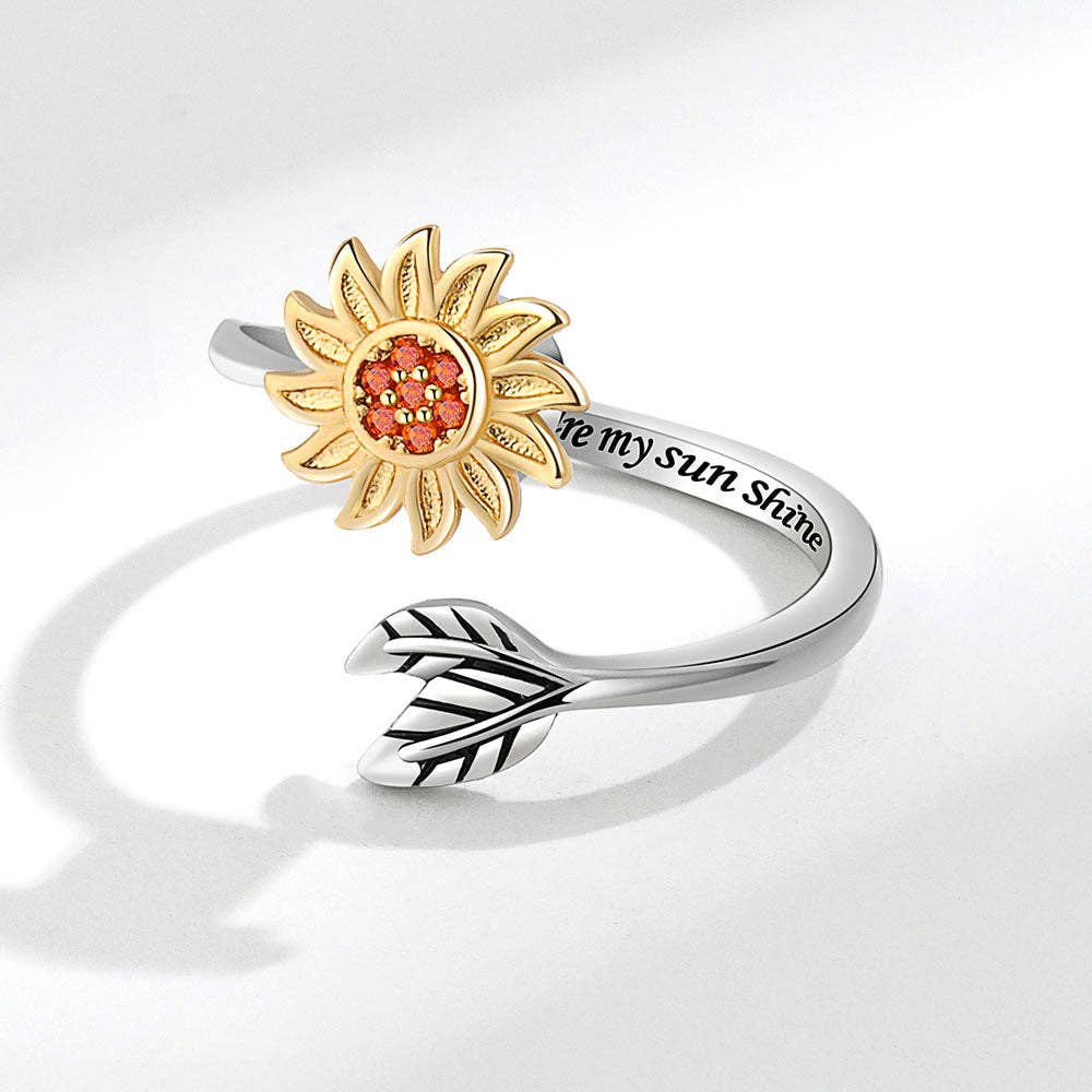 Perimade & Co. LLC – wholesale Cocktail/statement ring – Sunflower Anxiety Fidget Spinner Ring in 925 Sterling Silver2
