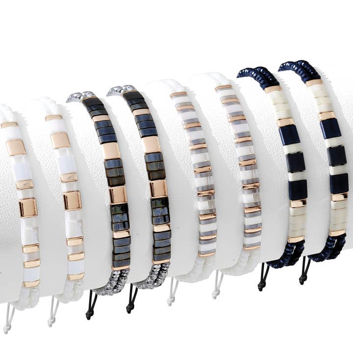 SALE - Set/8 Miyuki Tila & Crystal Pulley Bracelets for wholesale by Splendid Iris