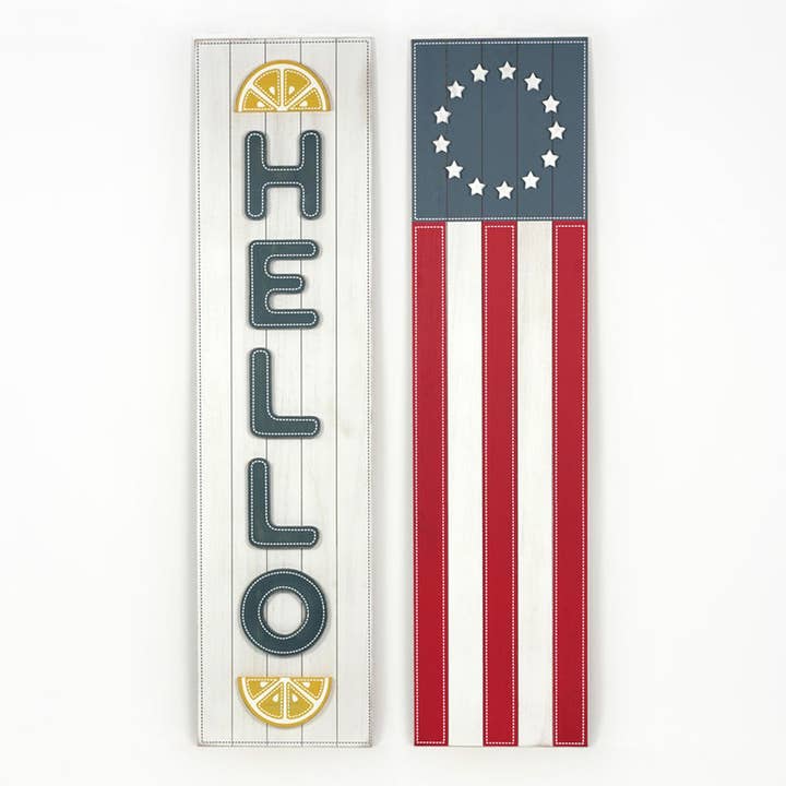45107 - 12x47 rvs wd sn (FLAG/HELLO) AMERICANA SUMMER LEMON for wholesale by Devanie At Home (Formerly Adams & Co.)