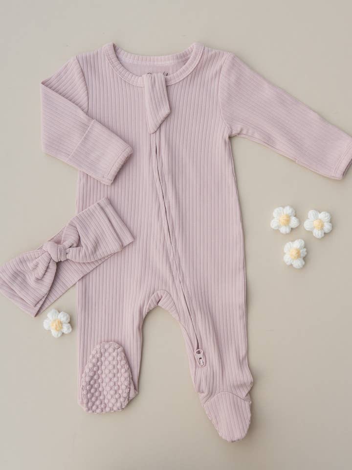 Pijama de Algodón Orgánico Acanalado - Rosa Pétalo para venta al por mayor de Pine Kids