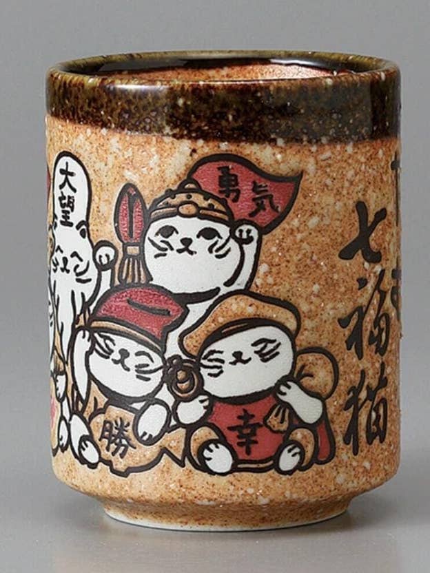 Glückskatze Teetassen: Japanisches Mino-Keramik Yunomi-Set für den Großhandel von 「FUNJI」In Japan
