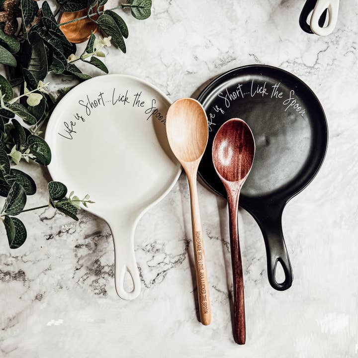 Gia Roma - Wholesale Spoon Rest - Kitchen Decor, Handmade Ceramic Spoon Rests + Wood Spoon Set