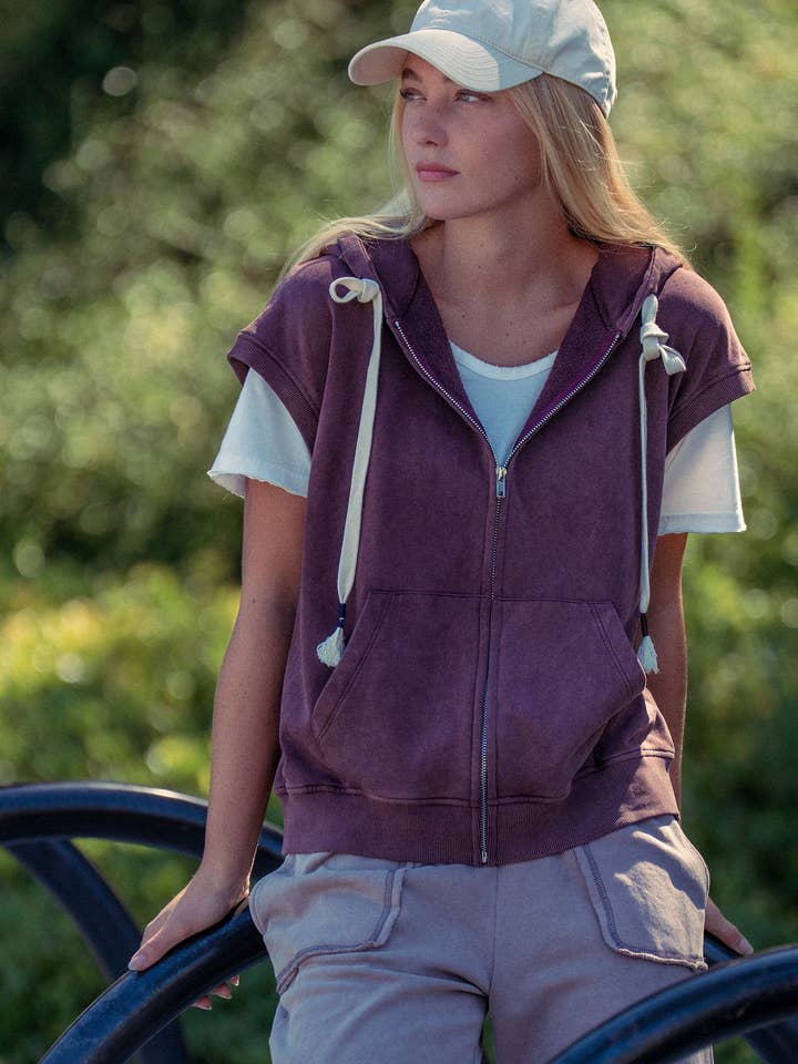 Vintage Washed French Terry Sleeveless Hoodie for wholesale by Fashion Week