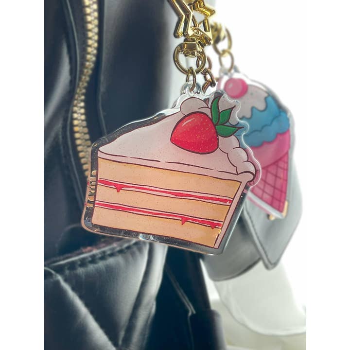 Strawberry Shortcake Glitter Acrylic Charm Keychain for wholesale by Summer Break Studio