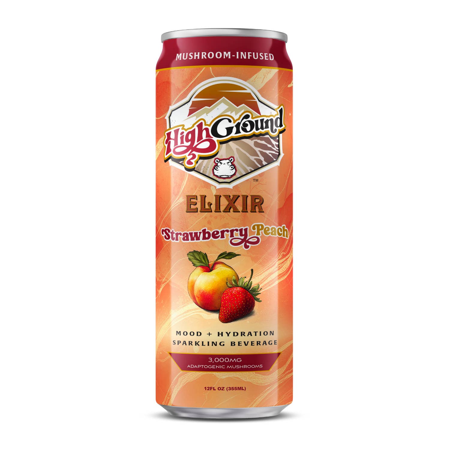 High Ground Elixir - Wholesale Soda/Carbonated Drink - High Ground Elixir Mushroom Seltzer - Strawberry Peach 12oz
