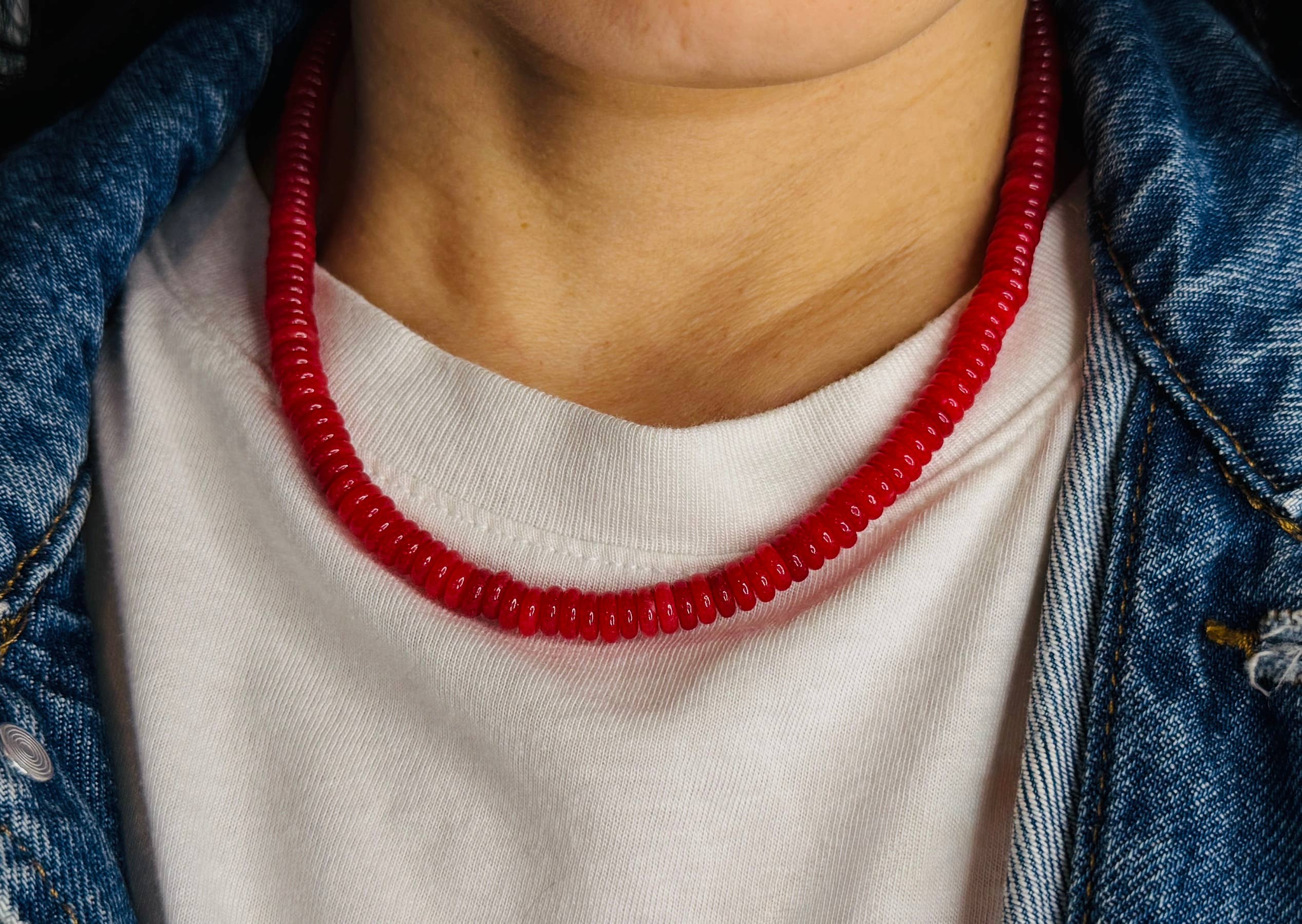 Jennifer Shon Jewelry - Wholesale Beaded/Pearl Necklace - Chunky RED Jade Beaded Necklace Bold Statement0