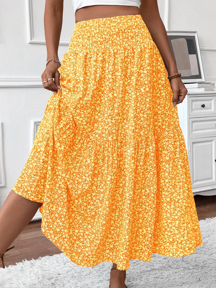 Rosa Clothing - Wholesale Skirt - Women's - Ditsy Floral Smocked Waist A-Line Skirt9
