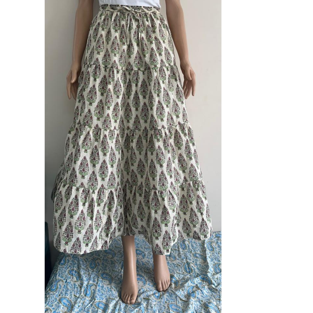 The Indian Bazaar - Wholesale Skirt - Women's - Tiered Skirt - Boho Gypsy Skirt - Mughal Buta Print3