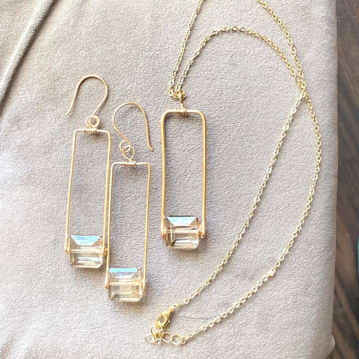 Gold and Crystal Pendant and Earring Gift Set for wholesale by Marble Designs Jewelry