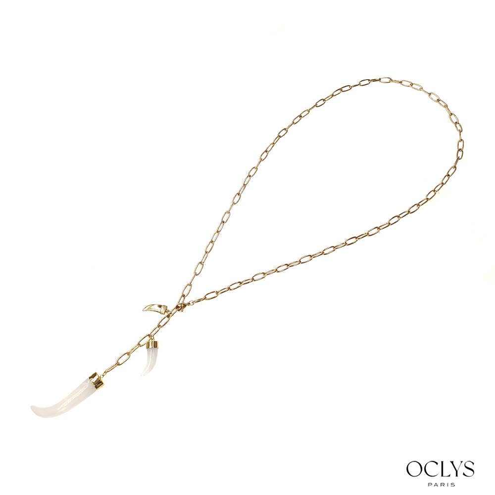 Oclys - Wholesale Y-Neck/Lariat Necklace - Ruanita long horn necklace in gold stainless steel0