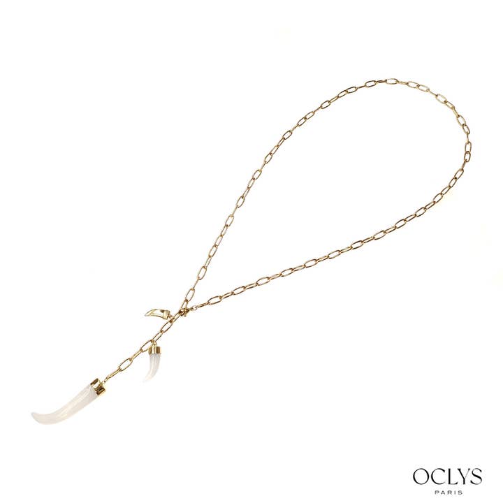 Oclys - Wholesale Y-Neck/Lariat Necklace - Ruanita long horn necklace in gold stainless steel