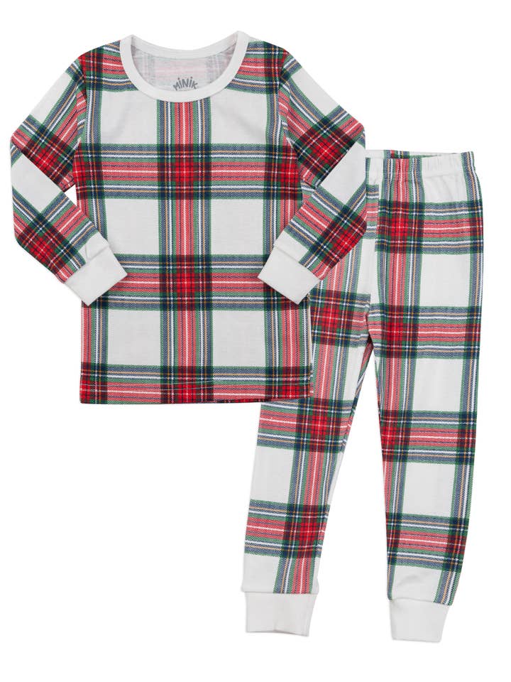 Multicolor Pijama a cuadros de tartán de algodón para bebés, niños pequeños y ajustados de venta al por mayor en Faire