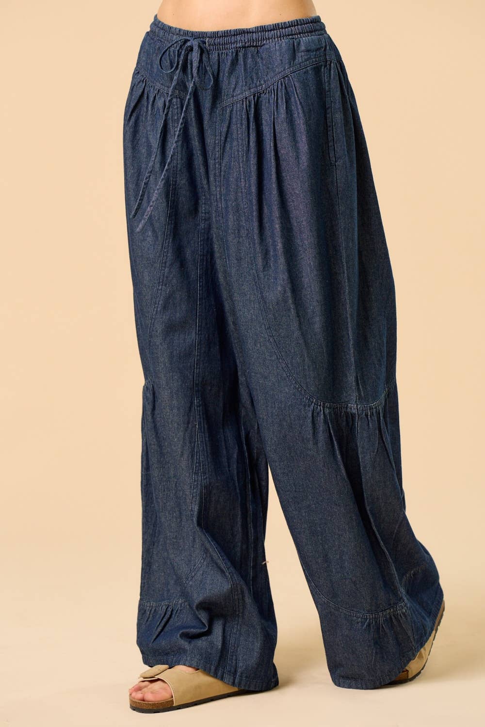 Lalavon - Wholesale Jeans - Women's - ILP5919 Ruffle Detailed Wide Denim Pants7