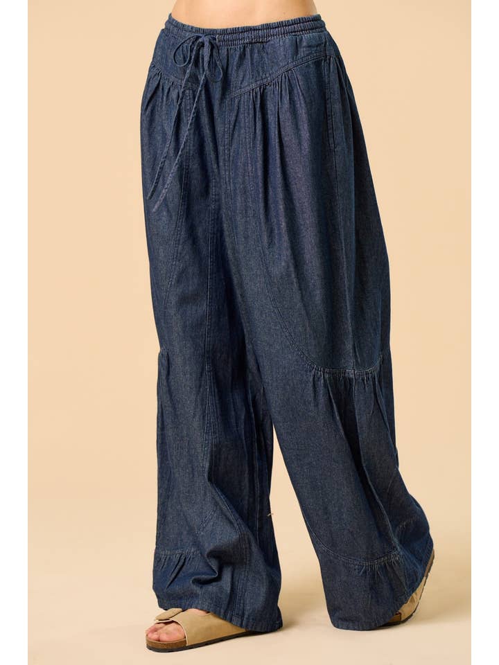 Lalavon - Wholesale Jeans - Women's - ILP5919 Ruffle Detailed Wide Denim Pants7